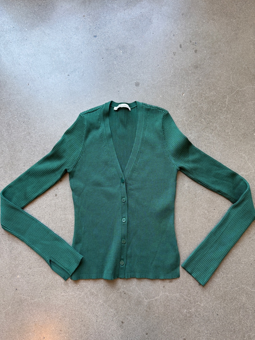 Abercrombie & Fitch Green Ribbed V-Neck Button Top
